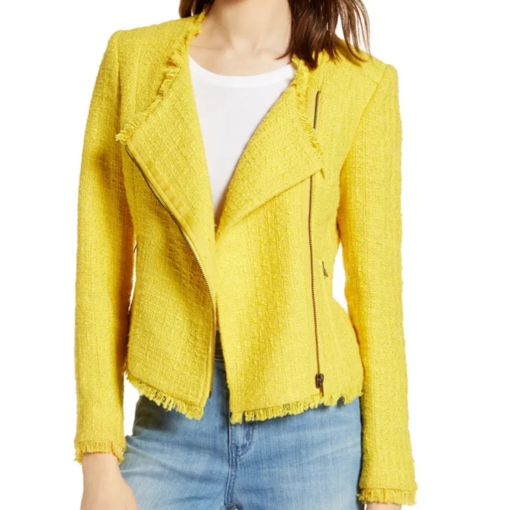 Halogen Yellow Tweed Moto Jacket Sz S